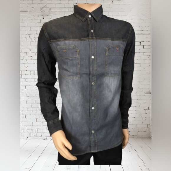 Men's Jack South Long Sleeve Slim Fit Faded Denim Shirt XXL - Picture 1 of 7